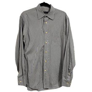 Canali Men's Blue White Gray Striped‎ Dress Shirt Size M